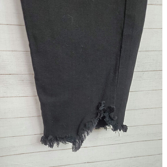 KANCAN SHARK BITE RAW HEM BUTTON FRONT JEANS IN BLACK, SZ 11/29 - Picture 2 of 11